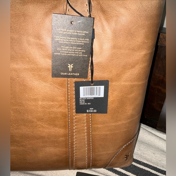 NWT Frye Melissa Leather Shopper Tote Shoulder Bag Beige Brown Retail  $358 - Picture 3 of 13